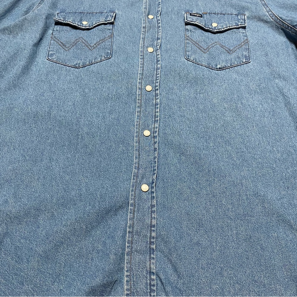 Wrangler Pearl Snap Button Down Long Sleeve Shirt Men’s L Blue Jean Casual Denim - Picture 4 of 10